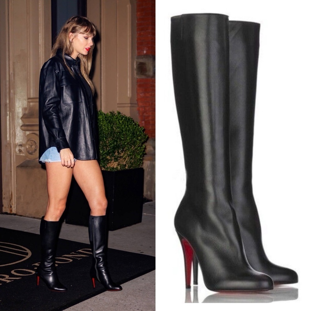 Christian Louboutin Black Napa Leather New Simple Botta Knee Length Boots 37 - Picture 7 of 15